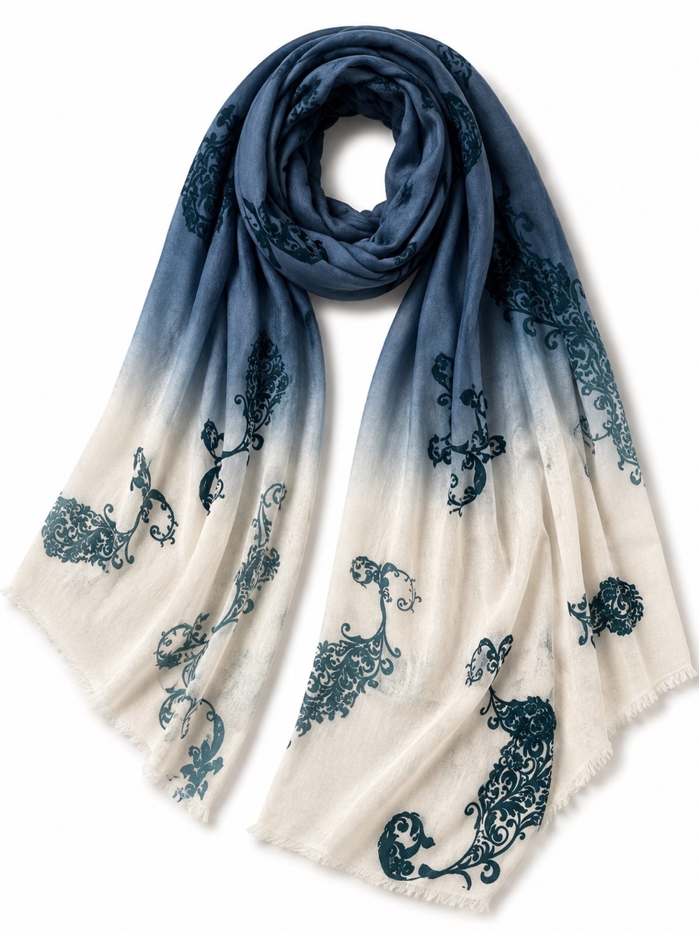Elegant Blue Ombre Floral Scarf - Women's Accessory